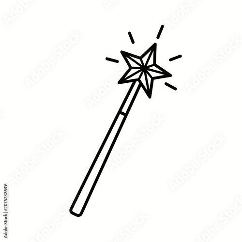Magical Wand with Star and Sparkles, Symbol of Fantasy and Wishes, Isolated Icon