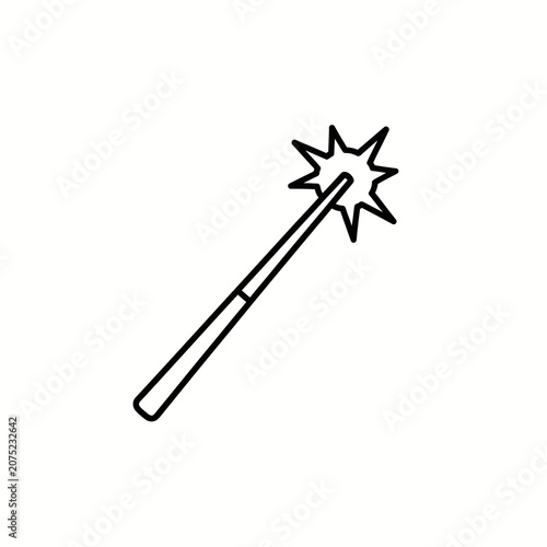 Magic Wand with Sparkle, Wizardry Tool Icon, Fantasy and Fairytale Symbol, Simple Outline