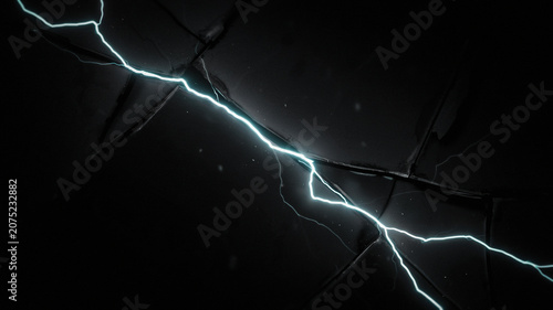 Close-up of Bright Lightning Strike in Night Sky with Dark Clouds