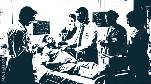 medical team attending to patient in hospital