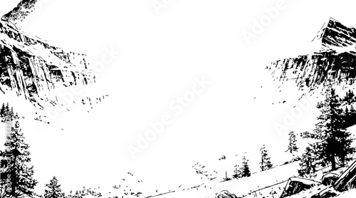 monochrome mountain landscape with trees