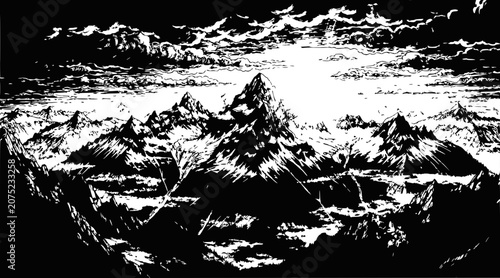 monochrome mountain landscape