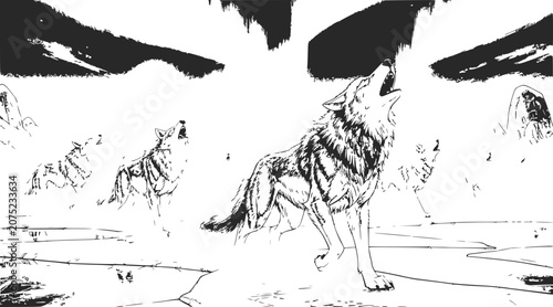 pack of wolves howling at night