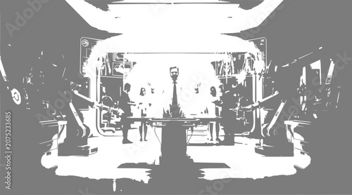 people in a restaurant, monochrome illustration
