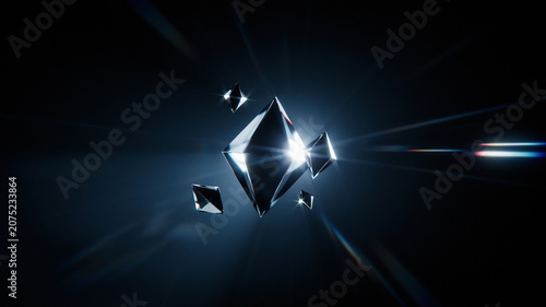 Futuristic Holographic Data Cube Projecting Light Rays in Dark Sci-Fi Setting