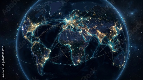 Global Energy Network: Earth at Night Illuminated by City Lights and Connections