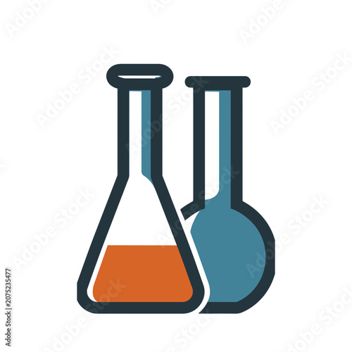 Laboratory Glassware Icon Set with Flask and Beaker