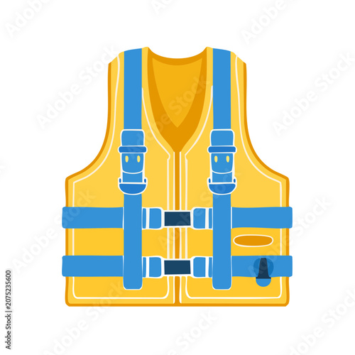 Yellow and blue life jacket flat vector illustration