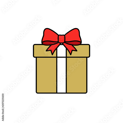 Yellow gift box with red ribbon bow vector illustration