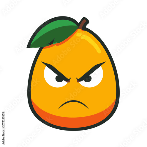 Cartoon Angry Mango with Leaf