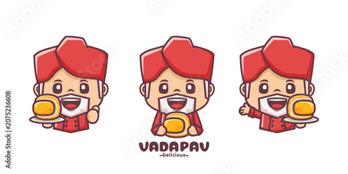 Vada pav chef cartoon vector, culinary mascot illustration