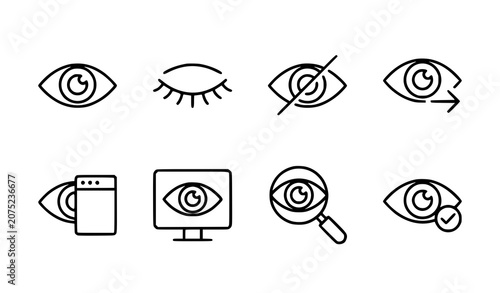 Tablou pe pânză Eye Visibility and Privacy Thin Line Vector Icon Set