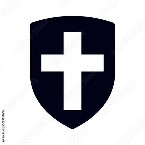 Black Shield with White Cross Vector Icon