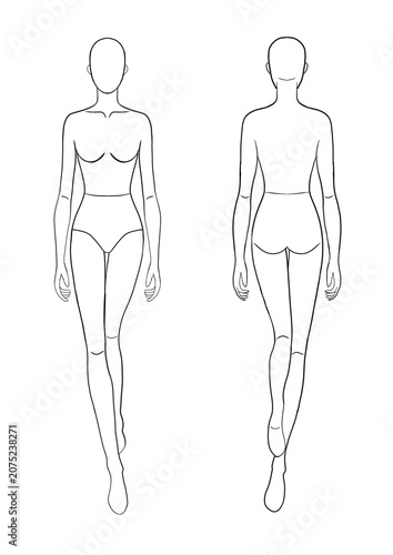 Female Fashion Croquis Template Front and Back View Vector Illustration