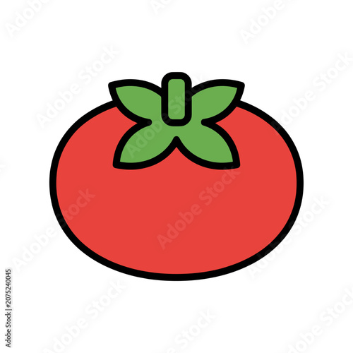 Red tomato with green leaf and stem vector icon