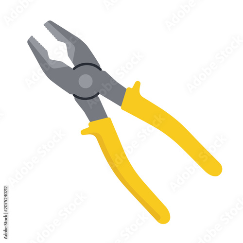 Yellow and gray pliers flat vector illustration