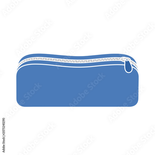 Blue pencil case with zipper, flat vector illustration