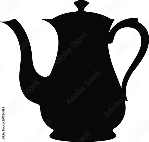 Black teapot silhouette, tea kettle icon, vector coffee pot, kitchen utensil