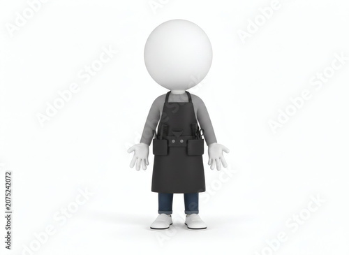 3D White Character Wearing an Apron Standing Isolated.