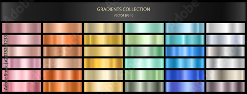 A set of colored metal gradients. A collection of vector shiny holograms and metallic gradients for decoration. Vector EPS 10.