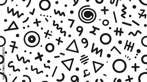 Fotografía Abstract geometric pattern forming a seamless background with various black shap