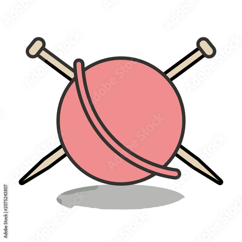 Pink yarn ball with knitting needles vector illustration