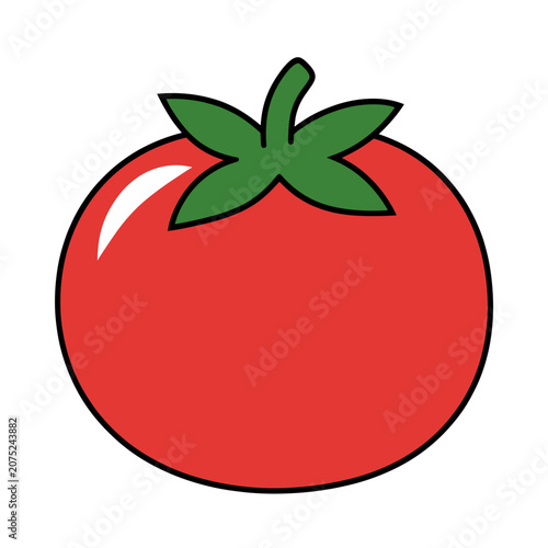 Red tomato with green leaf vector illustration