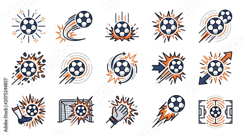 Tableau sur toile Collection of dynamic soccer ball icons and illustrations.