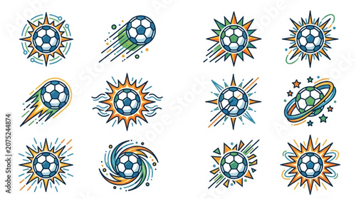 Fotografie Collection of Soccer Ball Icons with Abstract Designs.