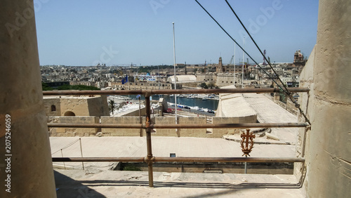 Protective fortress walls of the St John Bastion fortress courtyard in Vittoriosa Birgu city in Malta.