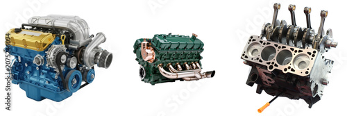 Bild auf Leinwand Three different car engines isolated on a white background