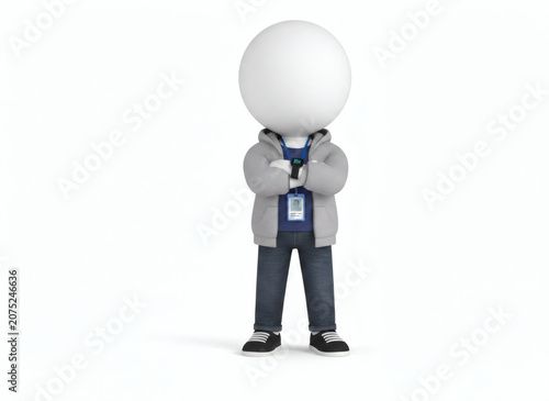 3D Character with Large White Head and Casual Outfit.