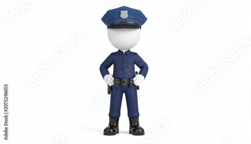 A 3D rendered police officer standing confidently with hands on hips.