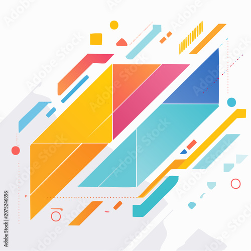 Abstract Geometric Shapes with Vibrant Colors and Shadows