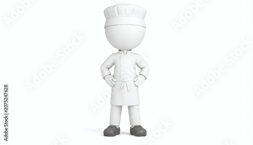 3D white chef character standing confidently with hands on hips.