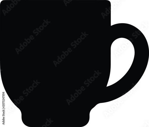 Black coffee mug silhouette, vector coffee cup icon, simple mug shape, black outline