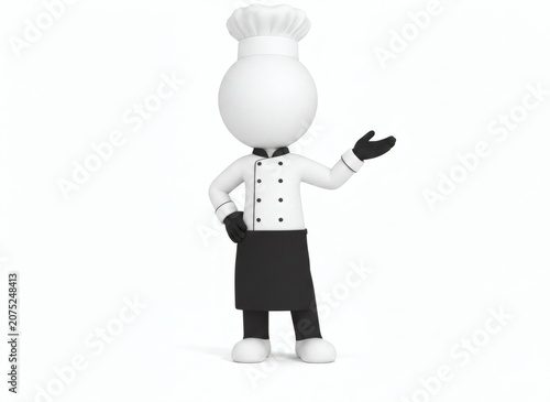 3D Chef Character in Uniform Presenting with Open Hand.