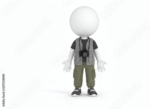 3D White Man Character as a Photographer with Camera Vest.