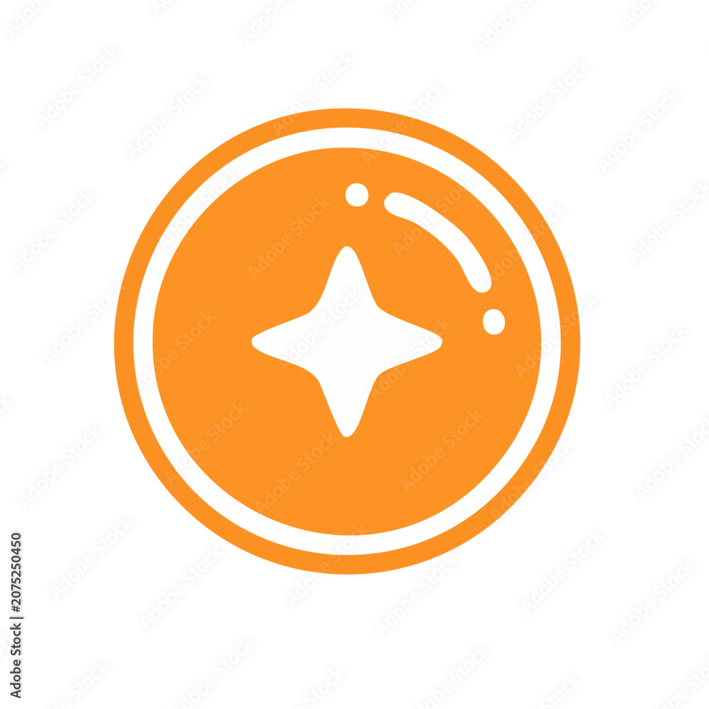Fototapeta premium Orange circle icon with white star and sparkle