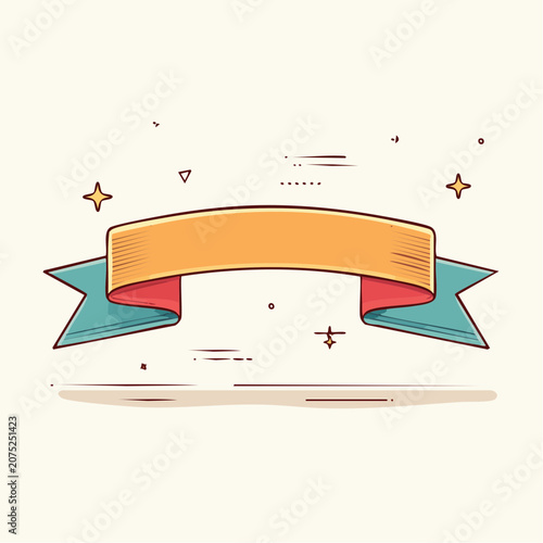 Retro Ribbon Banner with Stars and Geometric Shapes