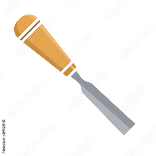 Wooden chisel flat vector illustration