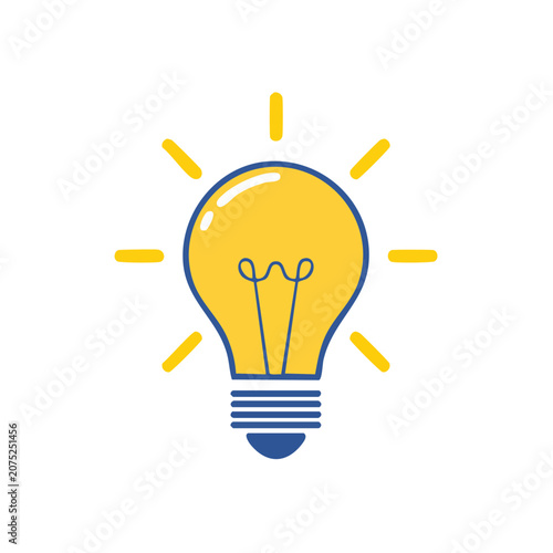 Yellow light bulb icon with glowing rays
