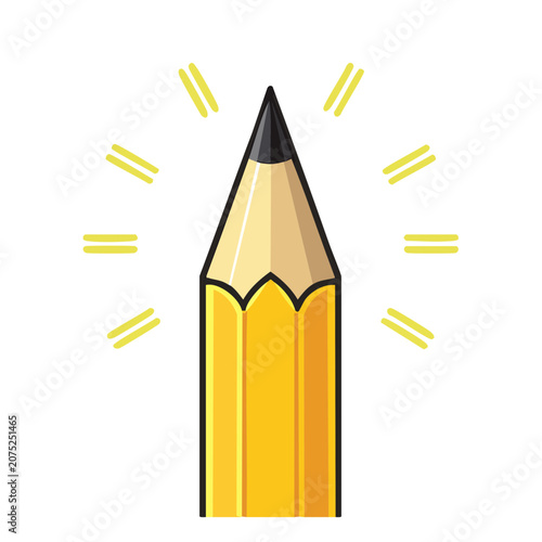 Yellow pencil with sparkles flat vector illustration