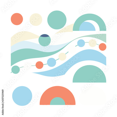 Abstract flat design with waves and circles