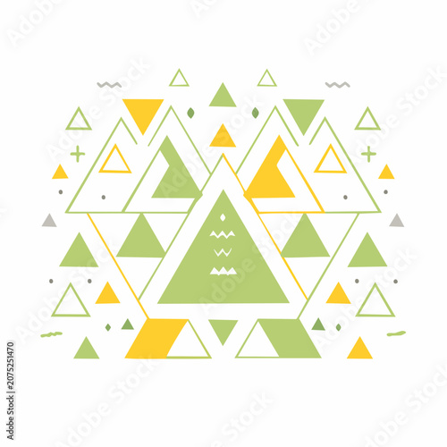 Abstract Geometric Pattern with Triangles in Green and Yellow