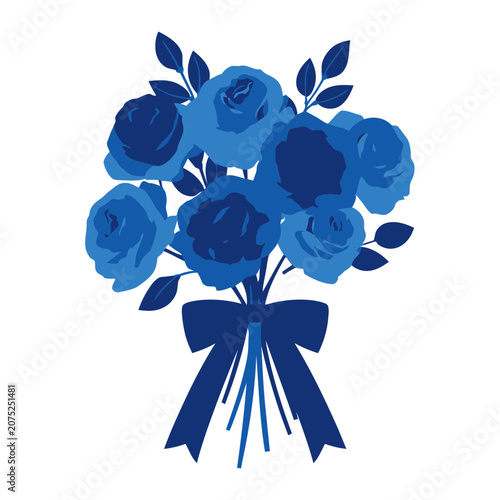 Blue Rose Bouquet with Ribbon Vector Illustration