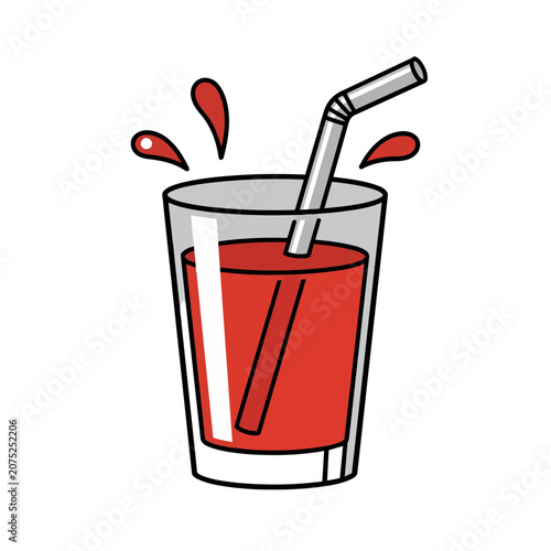 Red juice in glass with straw and splash