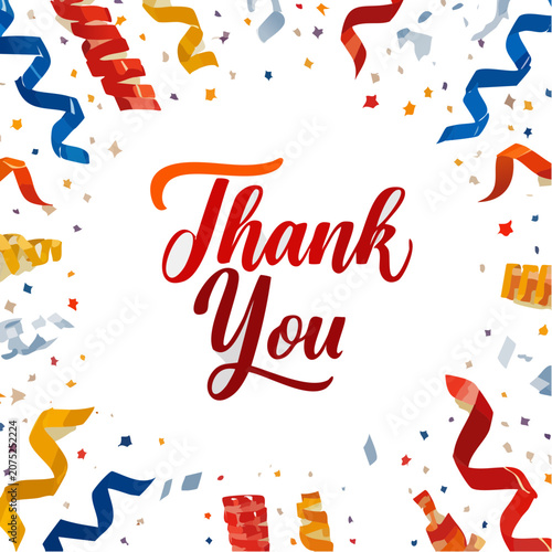 Thank You text with colorful celebration elements
