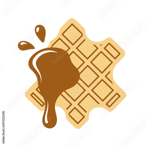 Waffle with Syrup Flat Vector Illustration