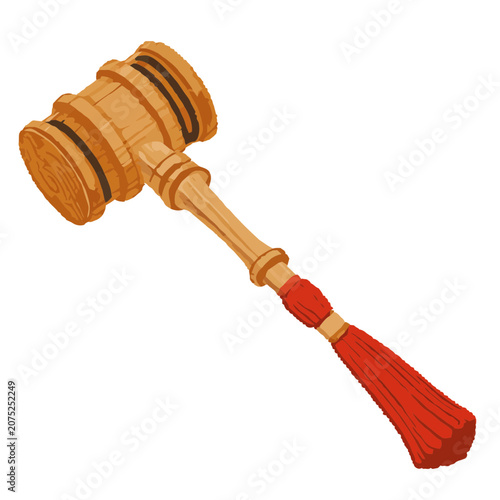Wooden judge gavel with red felt tip, vector illustration